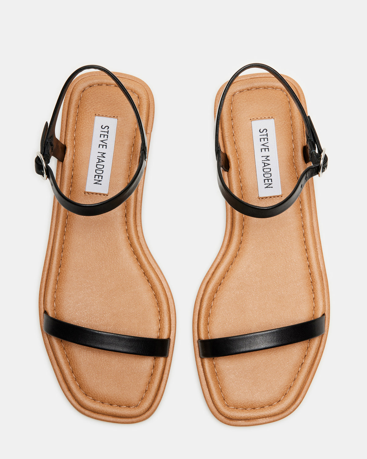 CAMARI Black Leather Square Toe Strappy Sandal | Women's Sandals | Steve Madden