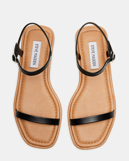 CAMARI Black Leather Square Toe Strappy Sandal | Women's Sandals | Steve Madden