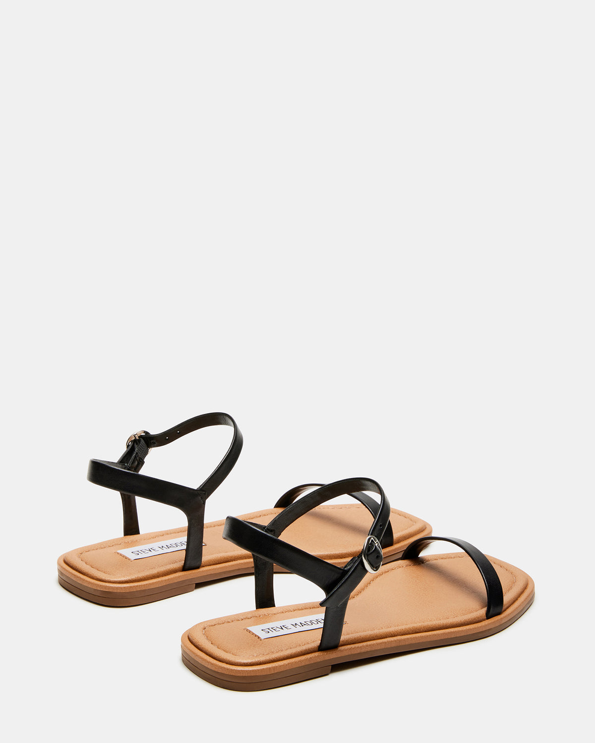 CAMARI Black Leather Square Toe Strappy Sandal | Women's Sandals | Steve Madden