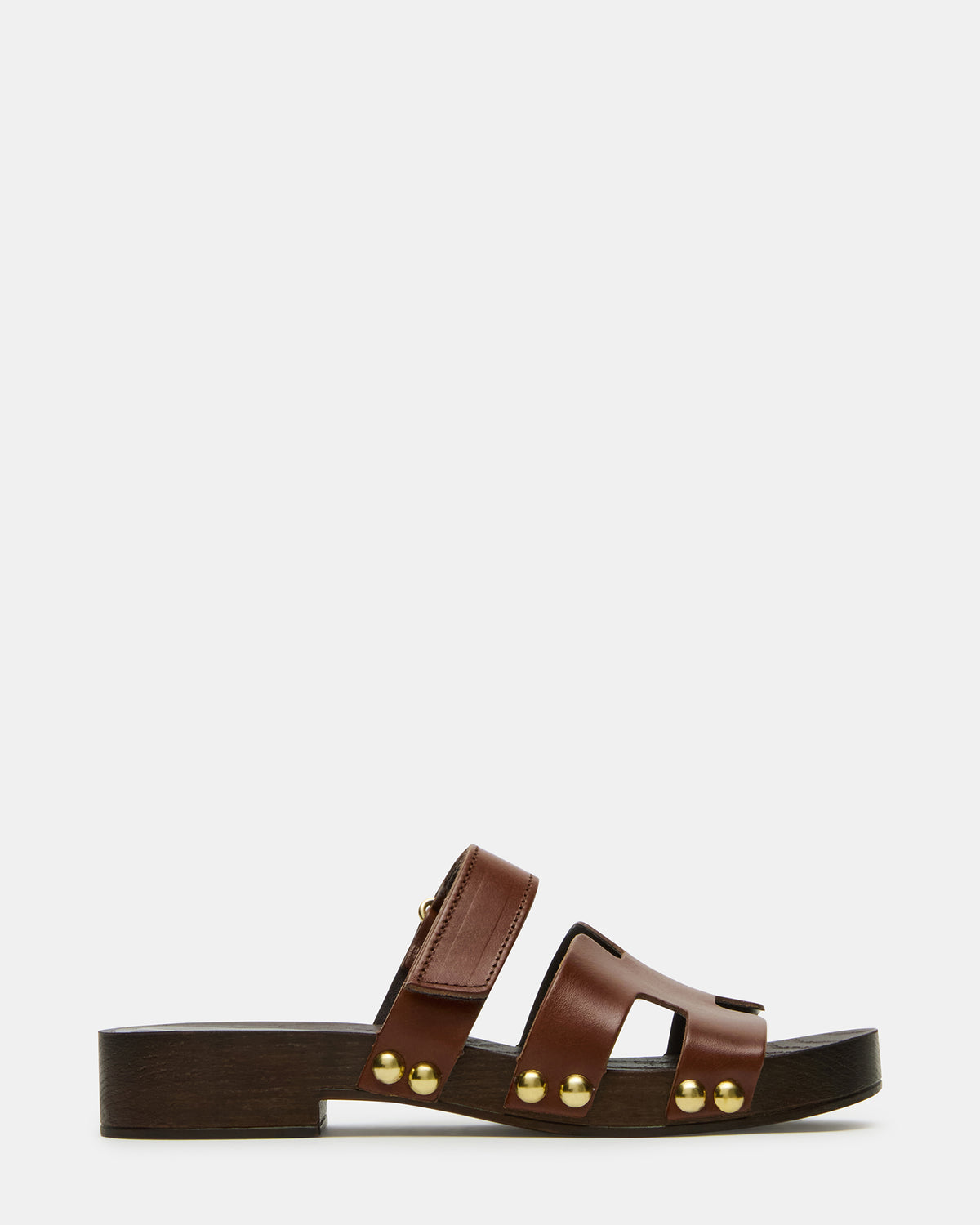 CANAL Brown Leather Wood Bottom Slide Women's Sandal | Steve Madden
