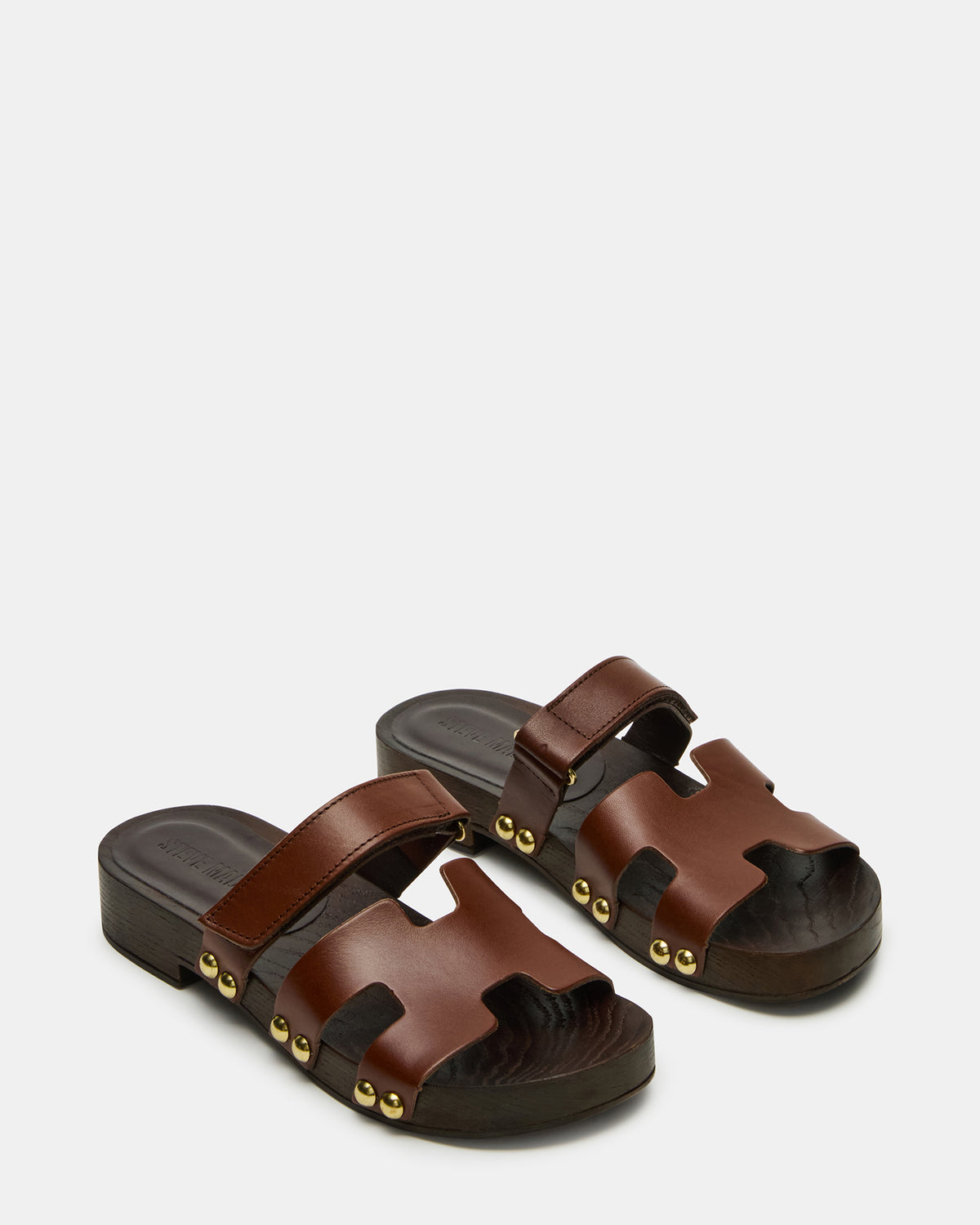 CANAL Brown Leather Wood Bottom Slide Women's Sandal | Steve Madden