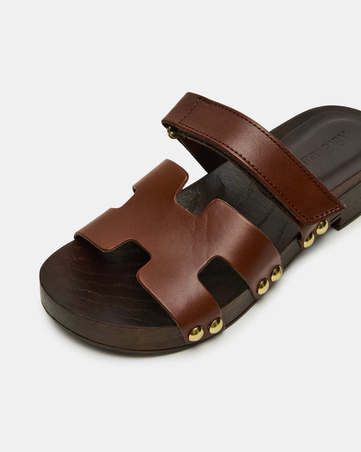 CANAL Brown Leather Wood Bottom Slide Women's Sandal | Steve Madden