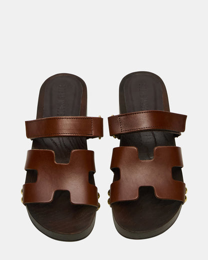 CANAL Brown Leather Wood Bottom Slide Women's Sandal | Steve Madden