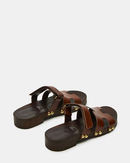 CANAL Brown Leather Wood Bottom Slide Women's Sandal | Steve Madden