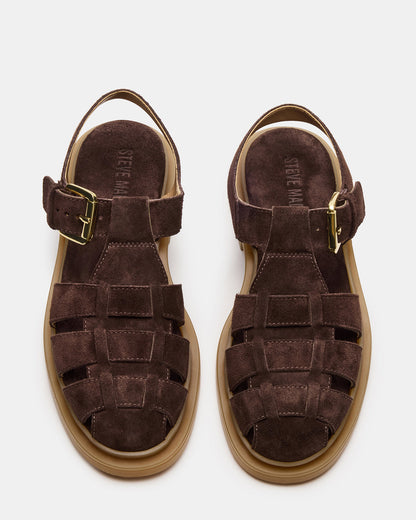 TOPE Chocolate Brown Suede Strappy Fisherman Women's Sandal | Steve Madden