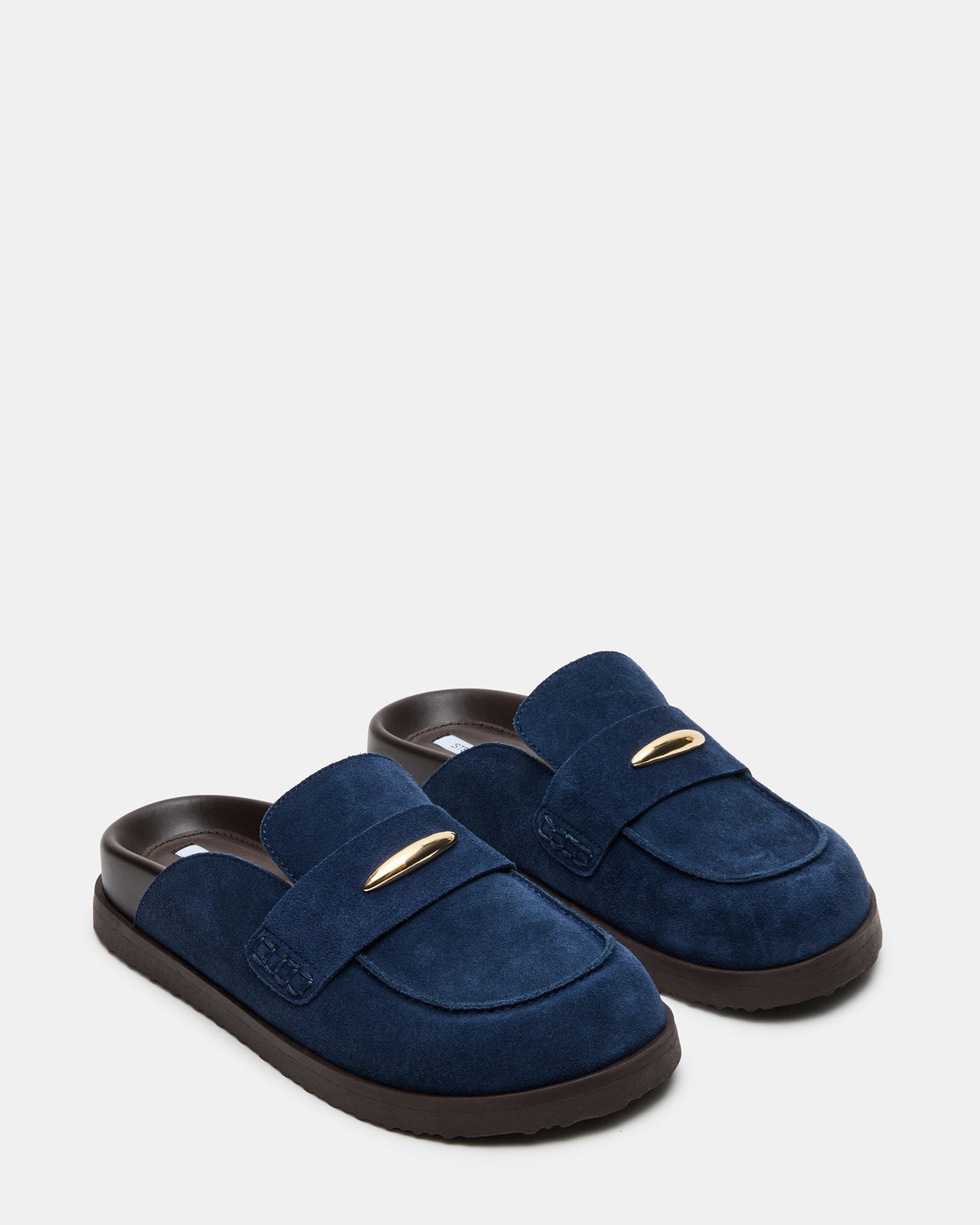 TOBIN Navy Suede Slip-On Mule Women's Flat | Steve Madden