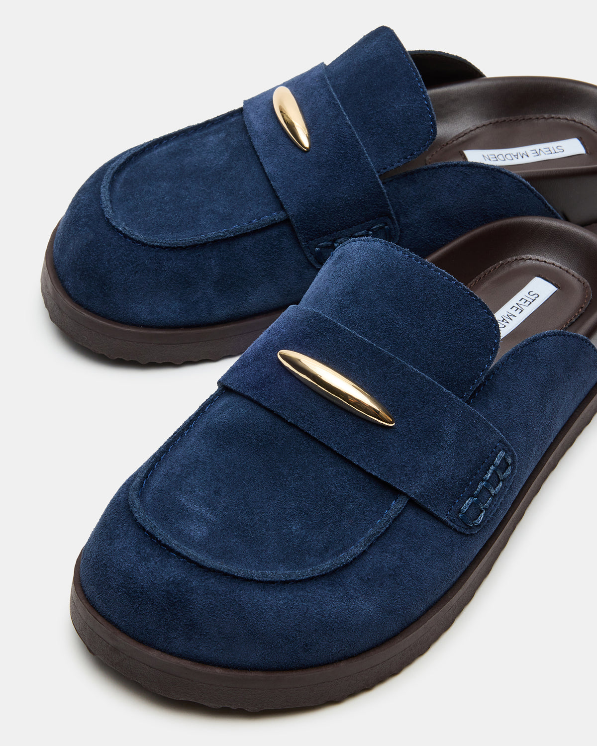 TOBIN Navy Suede Slip-On Mule Women's Flat | Steve Madden