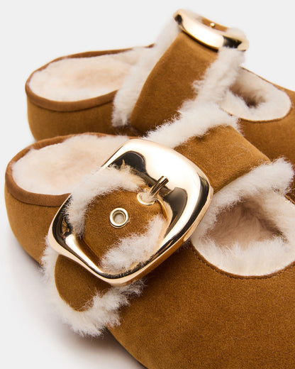 CLOUDY Chestnut Slip-On Mule Mary Jane Faux Fur Women's Flat | Steve Madden