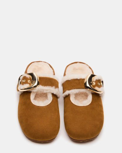 CLOUDY Chestnut Slip-On Mule Mary Jane Faux Fur Women's Flat | Steve Madden