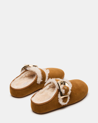 CLOUDY Chestnut Slip-On Mule Mary Jane Faux Fur Women's Flat | Steve Madden