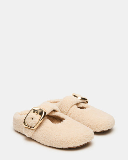 CLOUDY Natural Slip-On Mule Mary Jane Faux Fur Women's Flat | Steve Madden