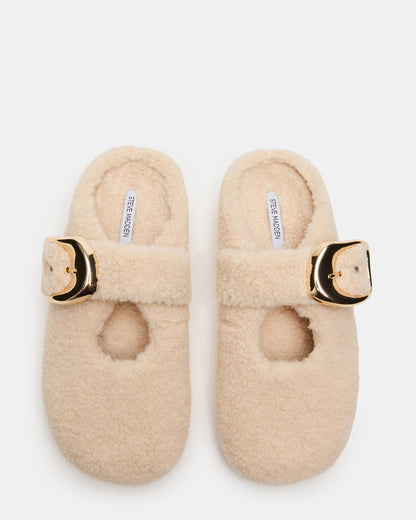 CLOUDY Natural Slip-On Mule Mary Jane Faux Fur Women's Flat | Steve Madden