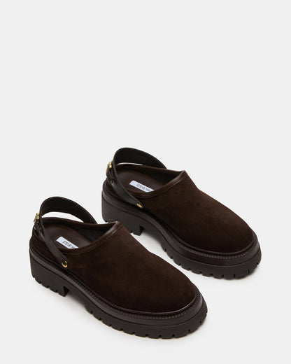 ERBA Brown Suede Platform Lug Slingback Clog Women's Flat | Steve Madden