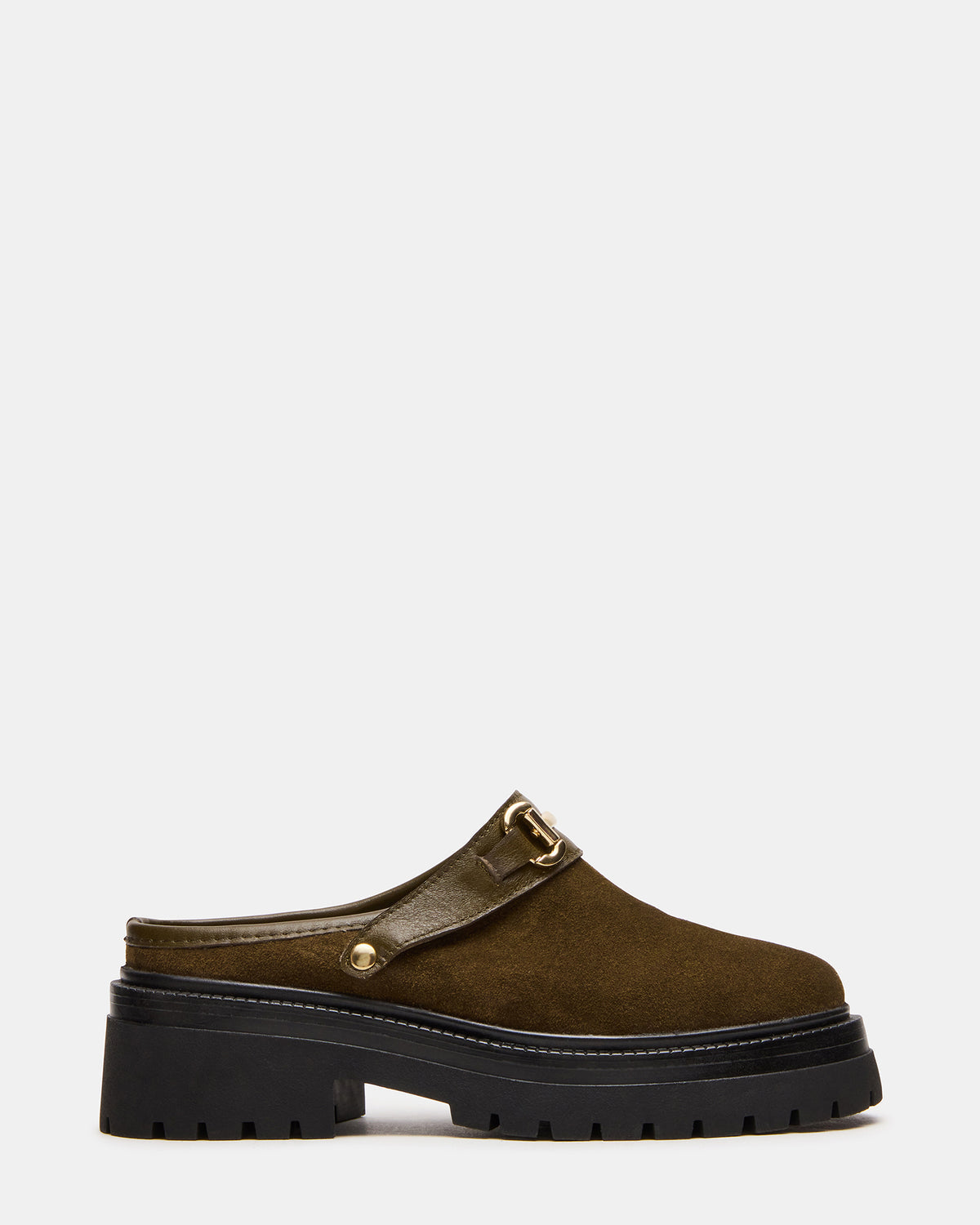 ERBA Olive Suede Platform Lug Slingback Clog Women's Flat | Steve Madden