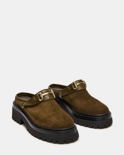 ERBA Olive Suede Platform Lug Slingback Clog Women's Flat | Steve Madden