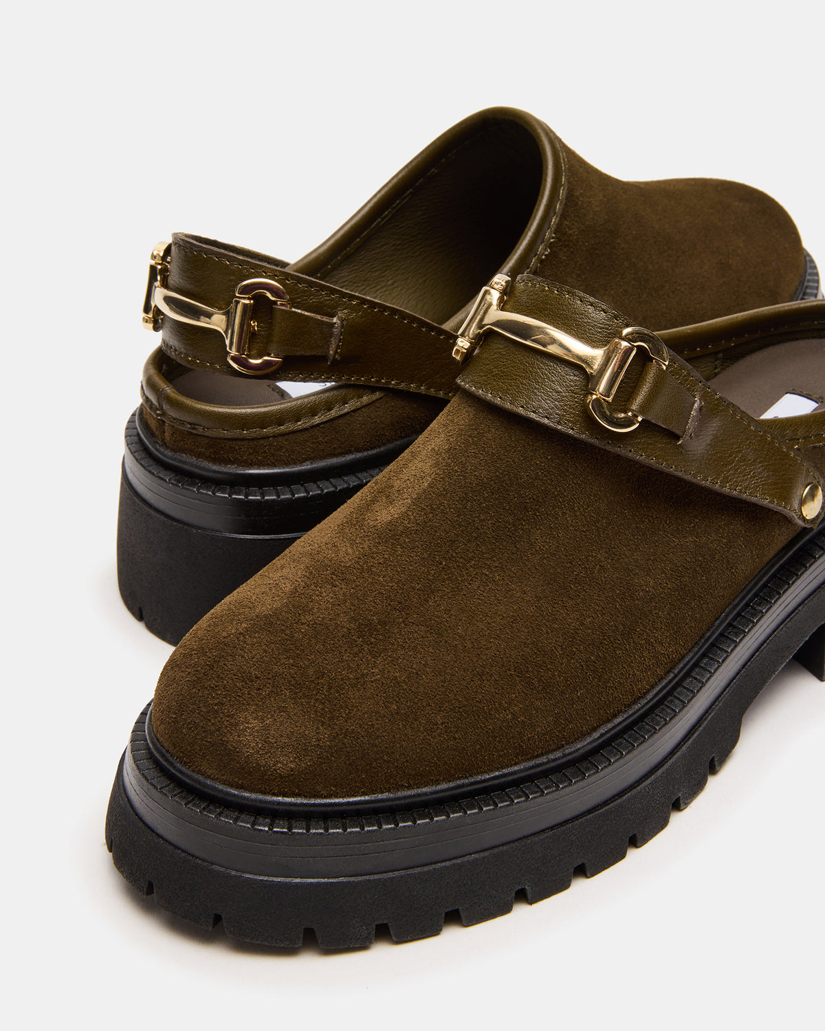 ERBA Olive Suede Platform Lug Slingback Clog Women's Flat | Steve Madden