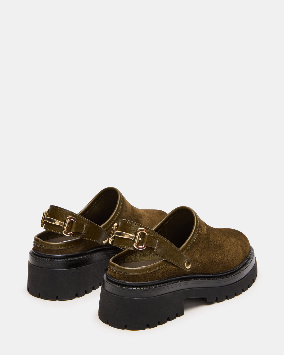ERBA Olive Suede Platform Lug Slingback Clog Women's Flat | Steve Madden