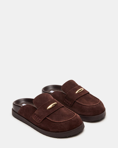 TOBIN Brown Suede Slip-On Mule Women's Flat | Steve Madden