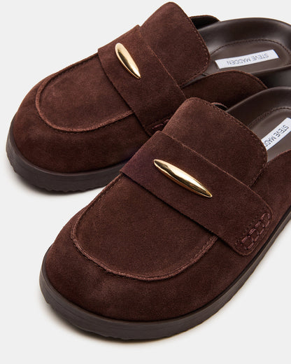 TOBIN Brown Suede Slip-On Mule Women's Flat | Steve Madden