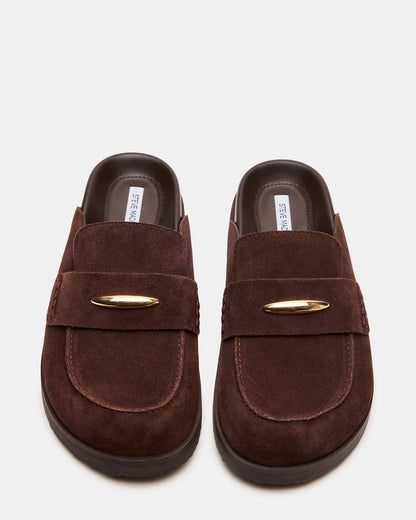 TOBIN Brown Suede Slip-On Mule Women's Flat | Steve Madden
