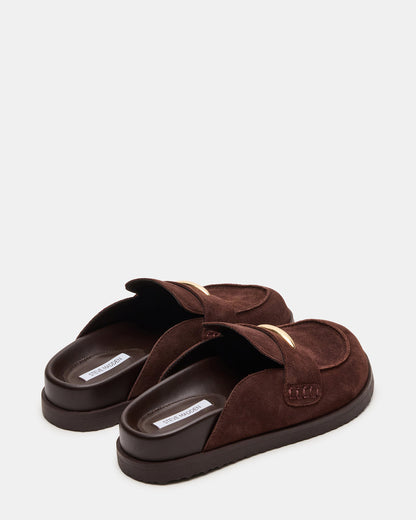 TOBIN Brown Suede Slip-On Mule Women's Flat | Steve Madden