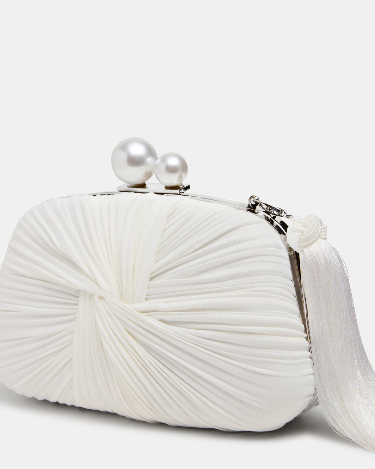 ROSALIE Bag White Twisted Pleats Minaudiere Crossbody Clutch Handbag | Steve Madden