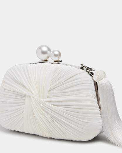 ROSALIE Bag White Twisted Pleats Minaudiere Crossbody Clutch Handbag | Steve Madden