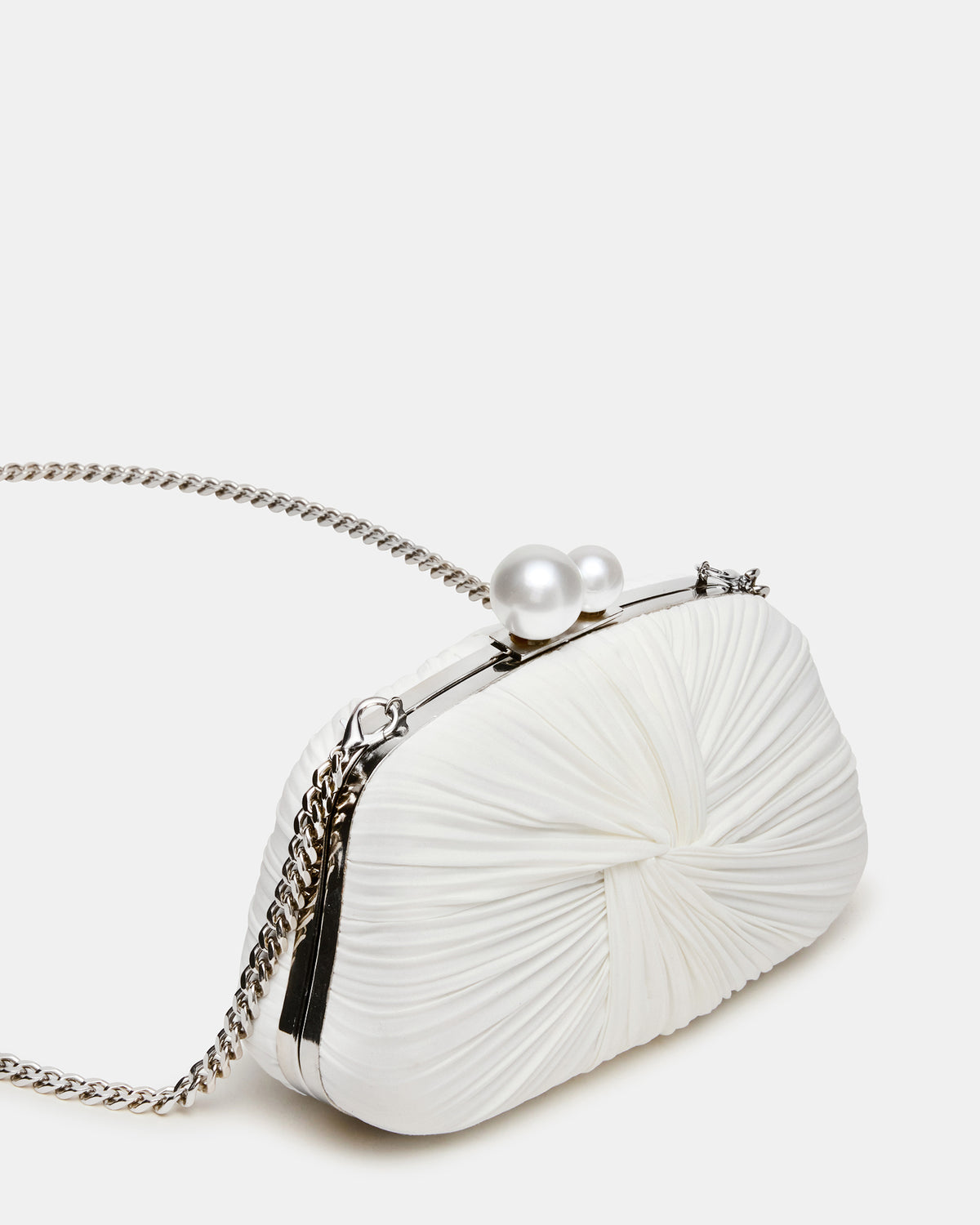 ROSALIE Bag White Twisted Pleats Minaudiere Crossbody Clutch Handbag | Steve Madden