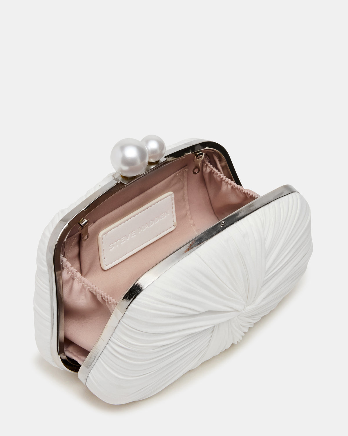 ROSALIE Bag White Twisted Pleats Minaudiere Crossbody Clutch Handbag | Steve Madden
