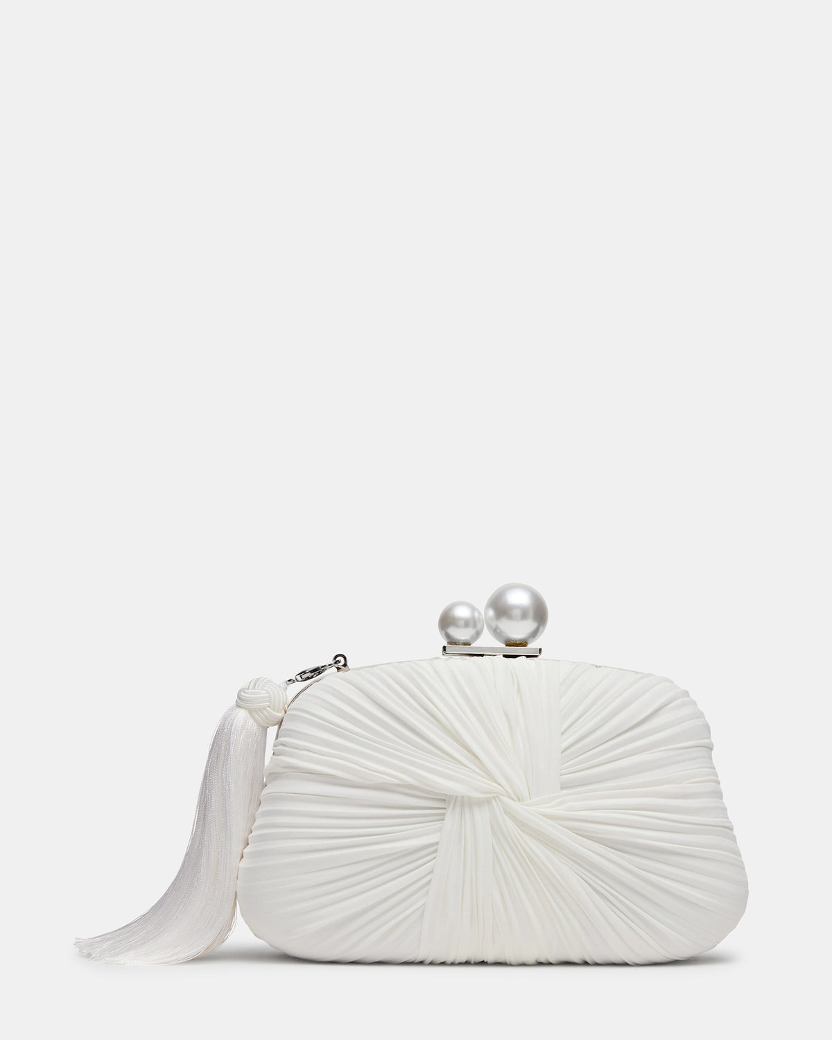 ROSALIE Bag White Twisted Pleats Minaudiere Crossbody Clutch Handbag | Steve Madden