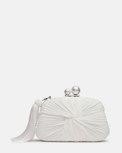 ROSALIE Bag White Twisted Pleats Minaudiere Crossbody Clutch Handbag | Steve Madden