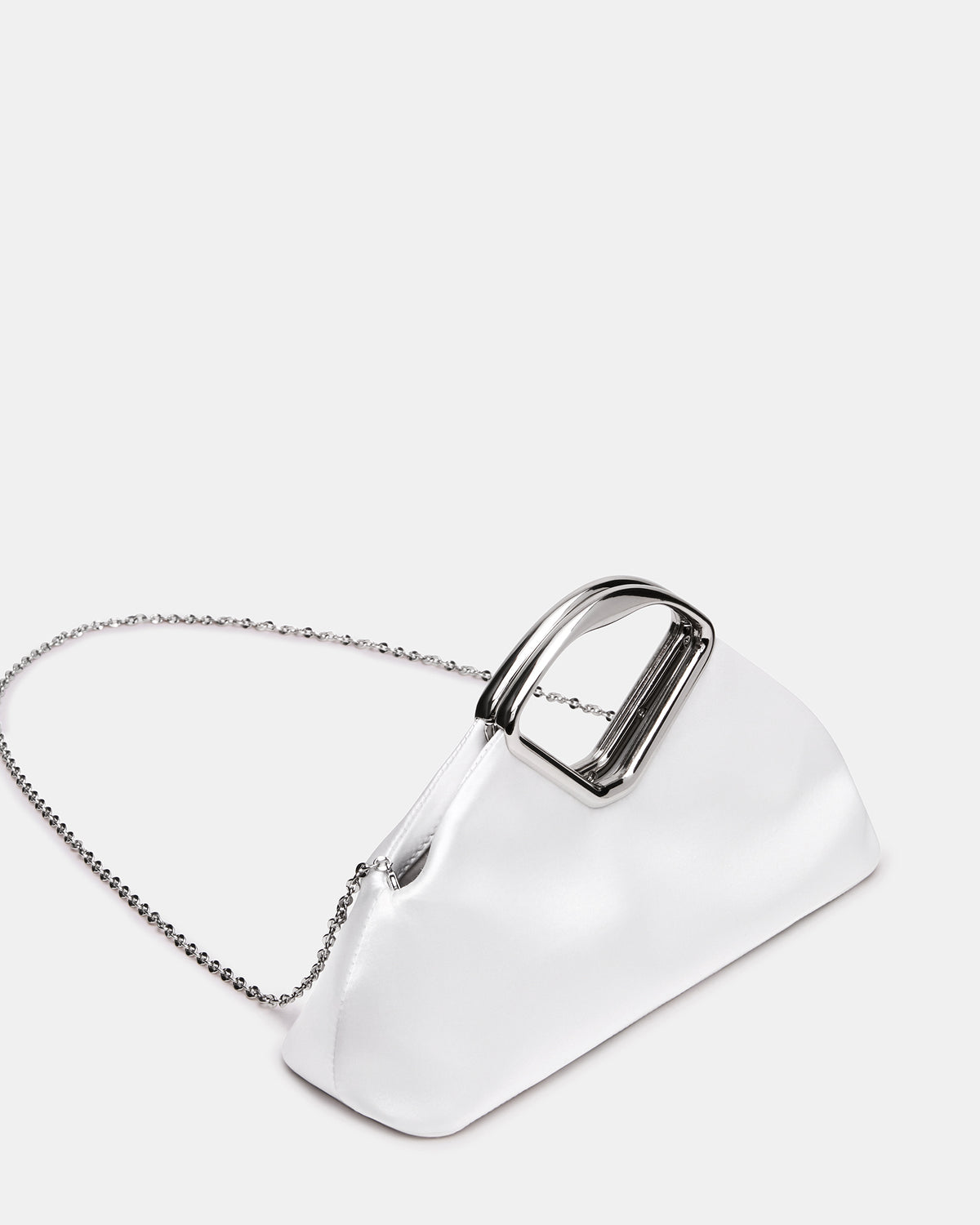 BARBARA Bag White Soft Satin Metal Bracelet Crossbody Clutch Handbag | Steve Madden