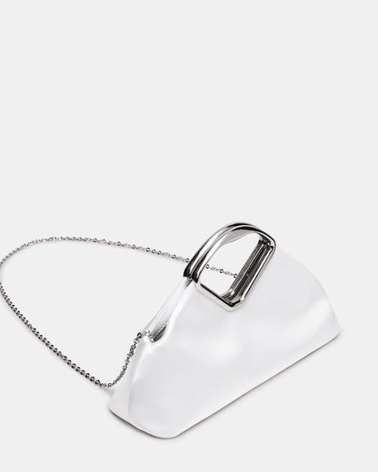 BARBARA Bag White Soft Satin Metal Bracelet Crossbody Clutch Handbag | Steve Madden