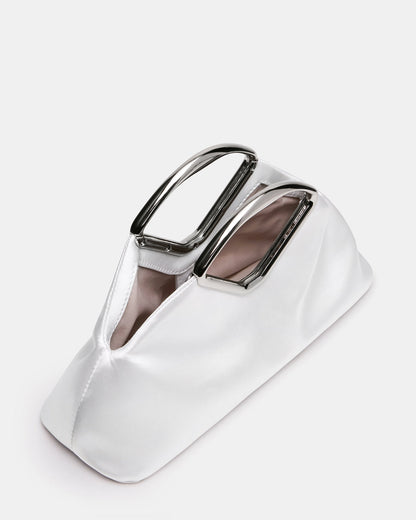 BARBARA Bag White Soft Satin Metal Bracelet Crossbody Clutch Handbag | Steve Madden