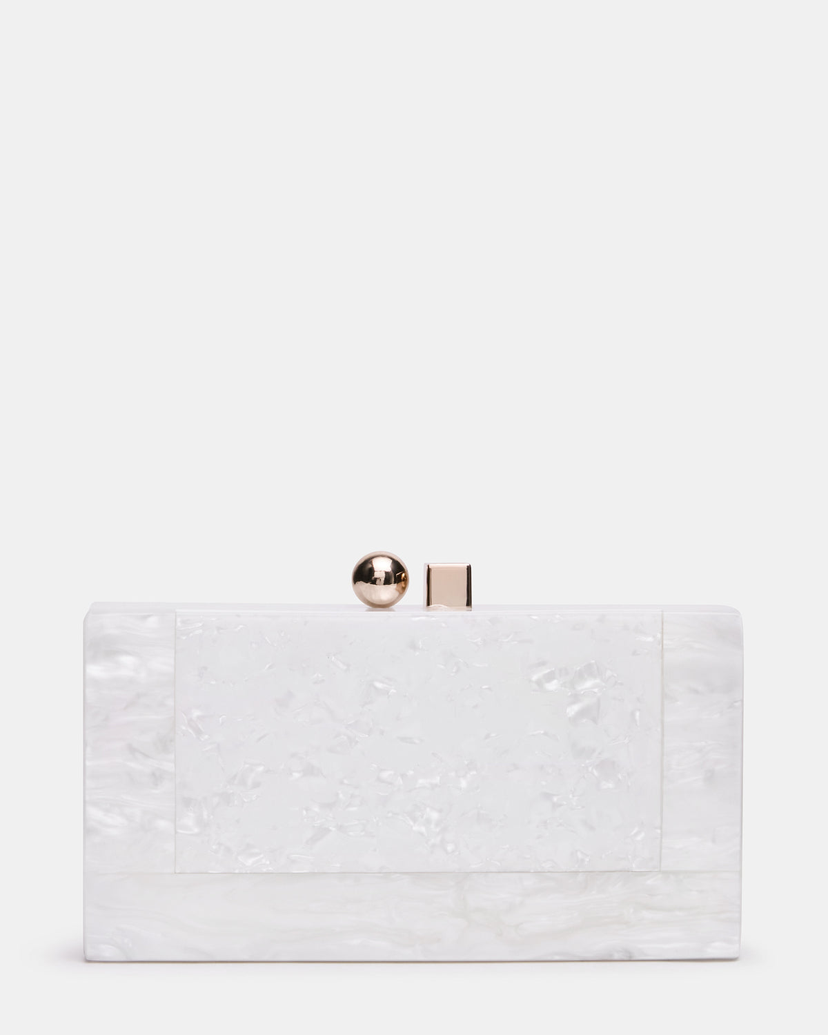 CAMILAA Bag White Geometric Pearlescent Minaudiere Crossbody Clutch Handbag | Steve Madden
