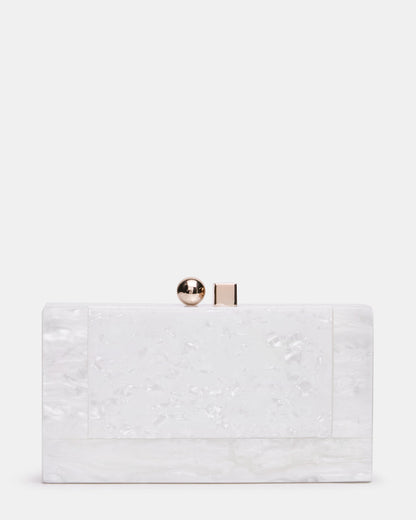 CAMILAA Bag White Geometric Pearlescent Minaudiere Crossbody Clutch Handbag | Steve Madden