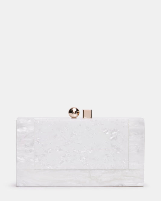 CAMILAA Bag White Geometric Pearlescent Minaudiere Crossbody Clutch Handbag | Steve Madden