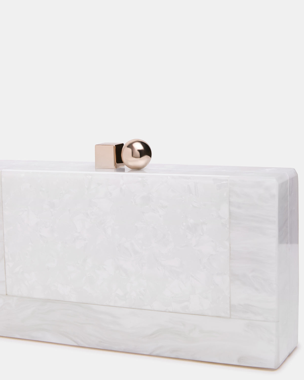 CAMILAA Bag White Geometric Pearlescent Minaudiere Crossbody Clutch Handbag | Steve Madden