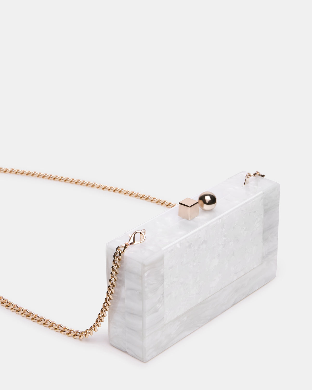 CAMILAA Bag White Geometric Pearlescent Minaudiere Crossbody Clutch Handbag | Steve Madden