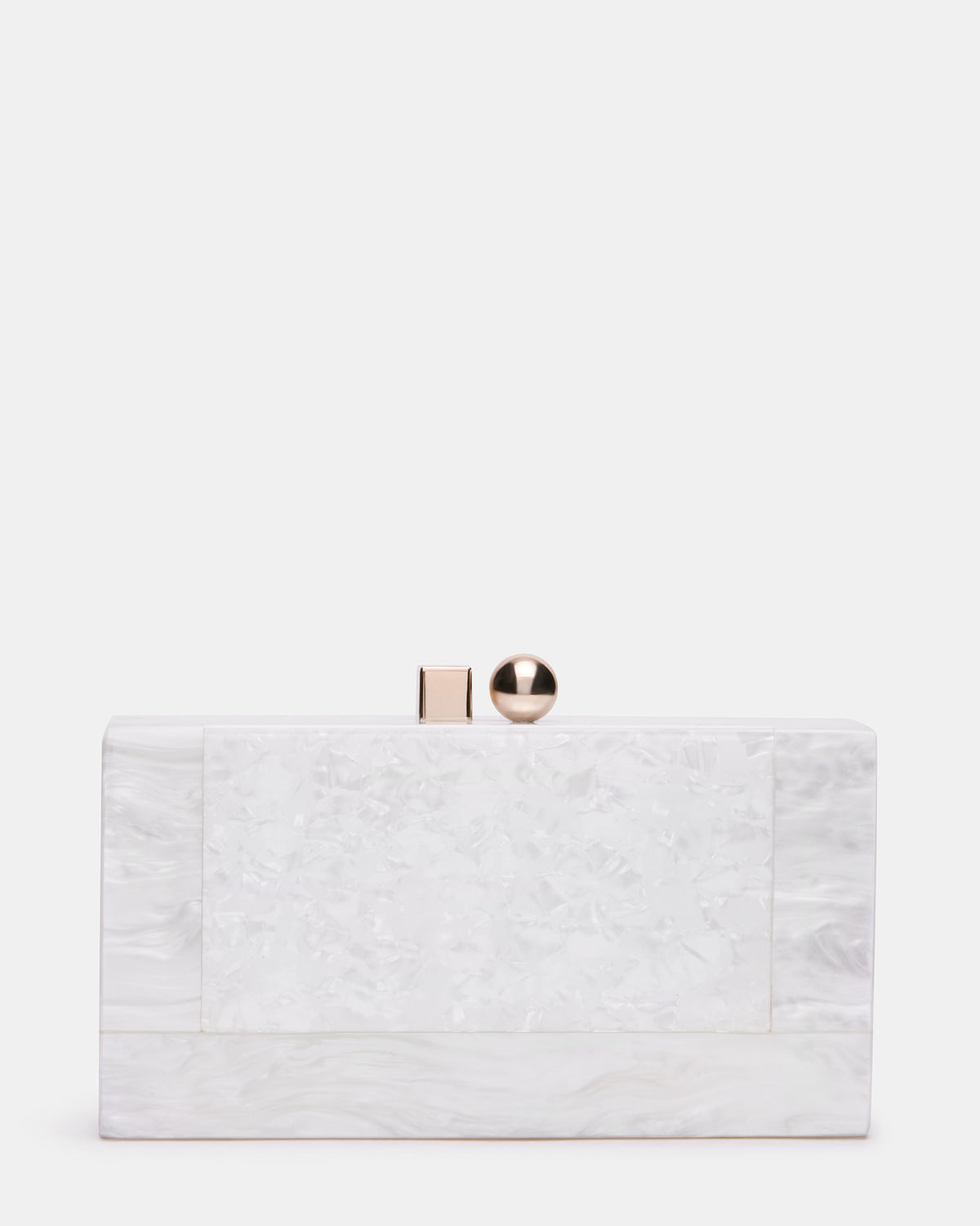 CAMILAA Bag White Geometric Pearlescent Minaudiere Crossbody Clutch Handbag | Steve Madden
