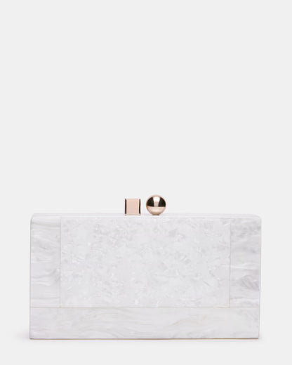 CAMILAA Bag White Geometric Pearlescent Minaudiere Crossbody Clutch Handbag | Steve Madden
