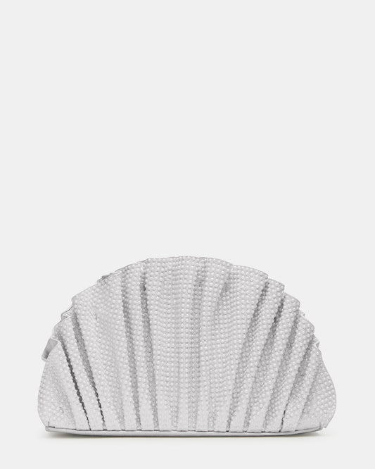 DELMAR Bag White Ruffled Pleated Semi-Circle Crossbody Clutch Handbag | Steve Madden
