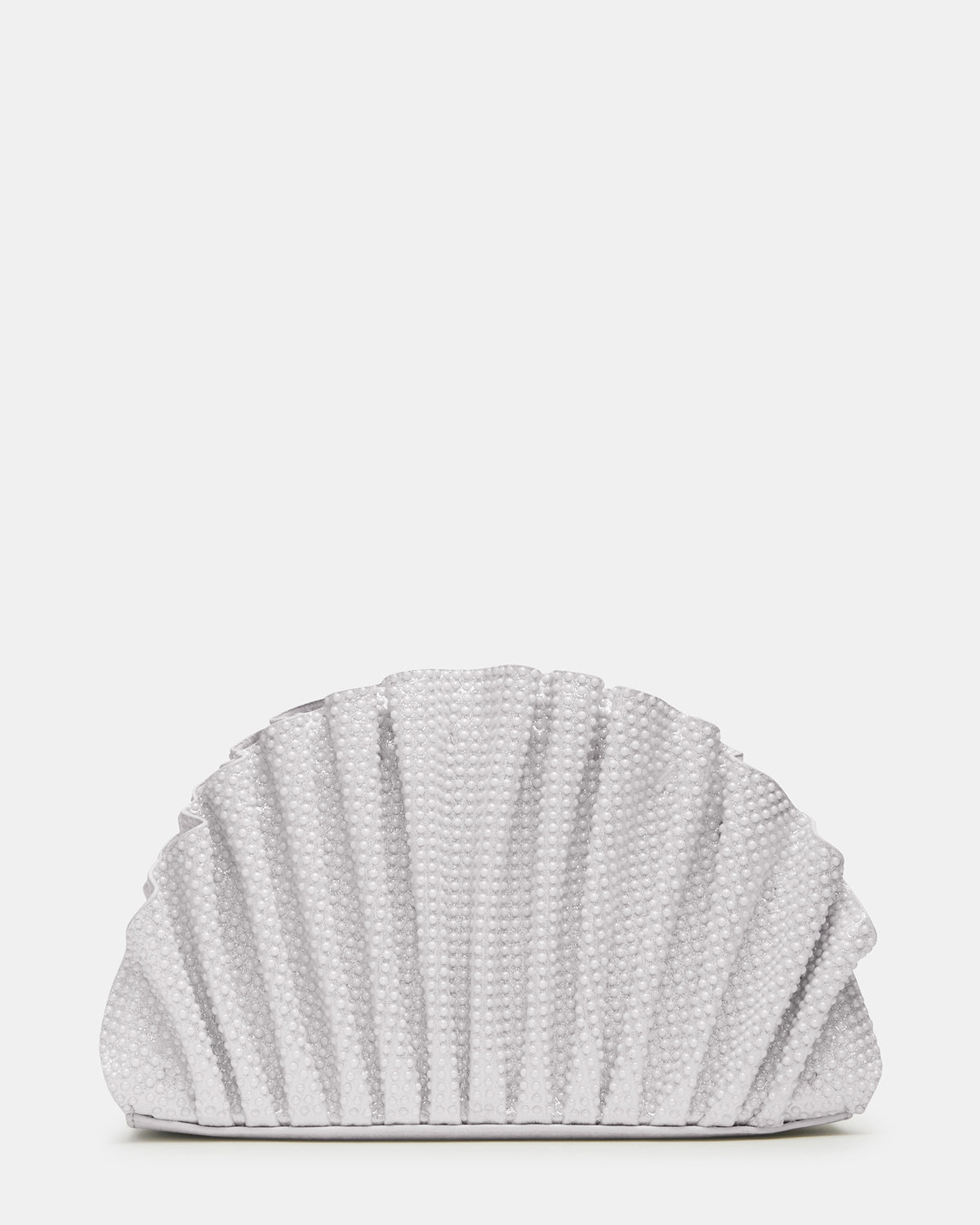 DELMAR Bag White Ruffled Pleated Semi-Circle Crossbody Clutch Handbag | Steve Madden