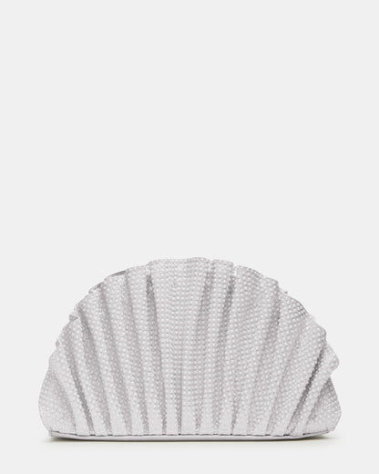 DELMAR Bag White Ruffled Pleated Semi-Circle Crossbody Clutch Handbag | Steve Madden