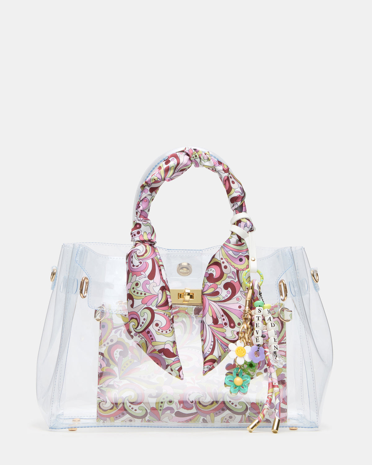 GUMMY Bag Clear Top-Handle Turn-Lock Tote Handbag | Steve Madden