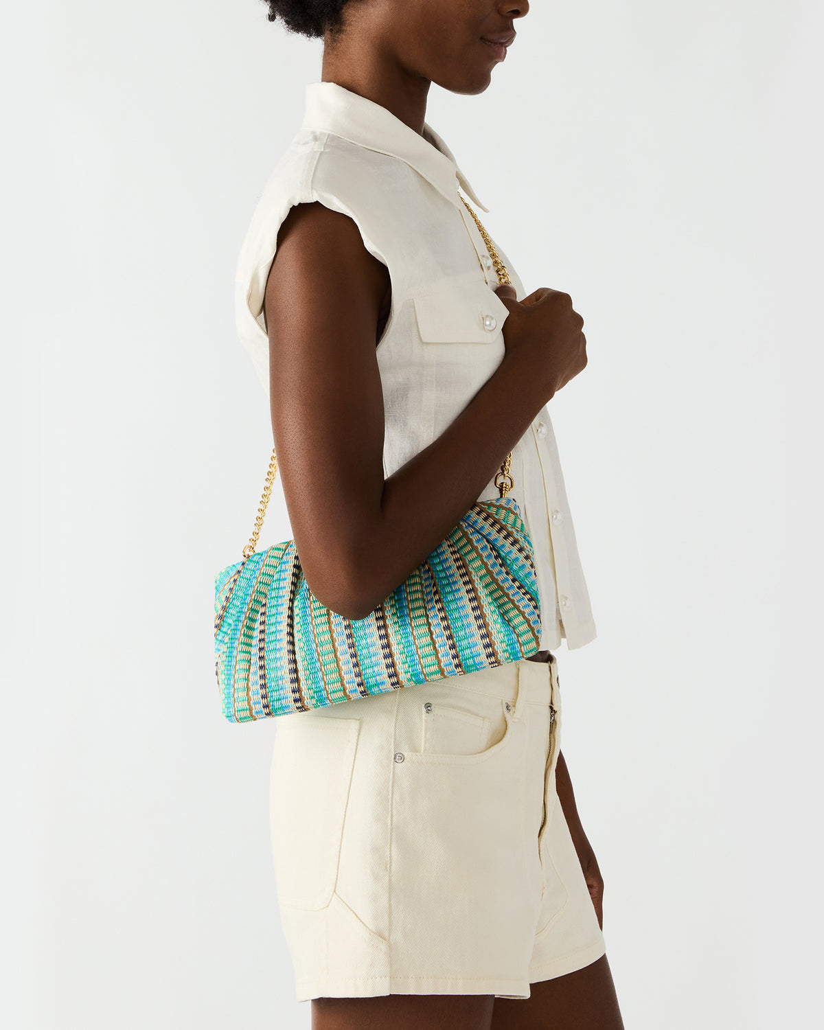 PALOMAA Bag Blue/Multi Straw Clutch Crossbody Handbag | Steve Madden