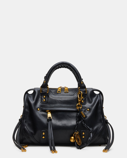 RIGGS Bag Black/Gold Slouchy Top-Handle Crossbody Satchel Handbag | Steve Madden