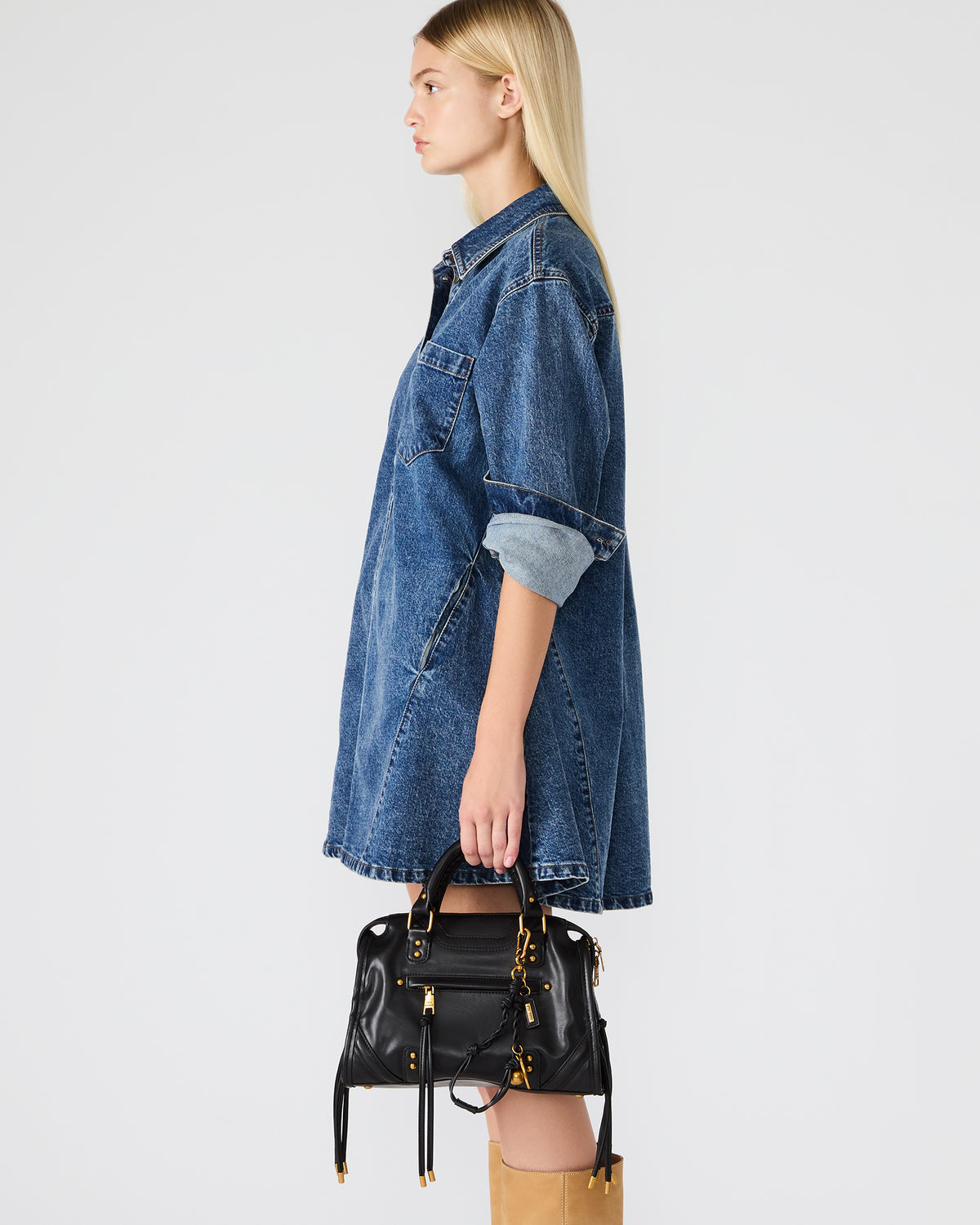 RIGGS Bag Black/Gold Slouchy Top-Handle Crossbody Satchel Handbag | Steve Madden