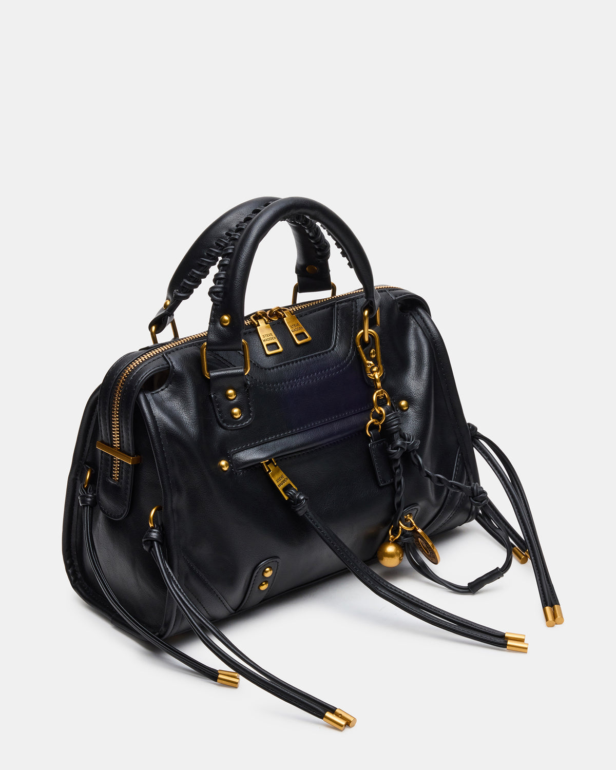 RIGGS Bag Black/Gold Slouchy Top-Handle Crossbody Satchel Handbag | Steve Madden