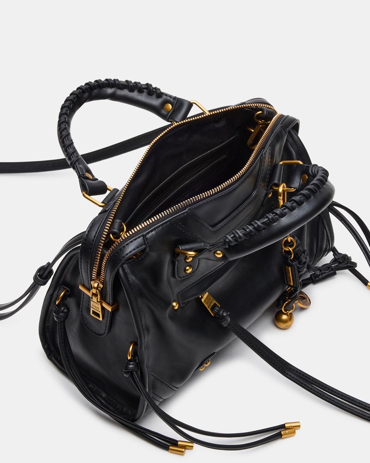 RIGGS Bag Black/Gold Slouchy Top-Handle Crossbody Satchel Handbag | Steve Madden